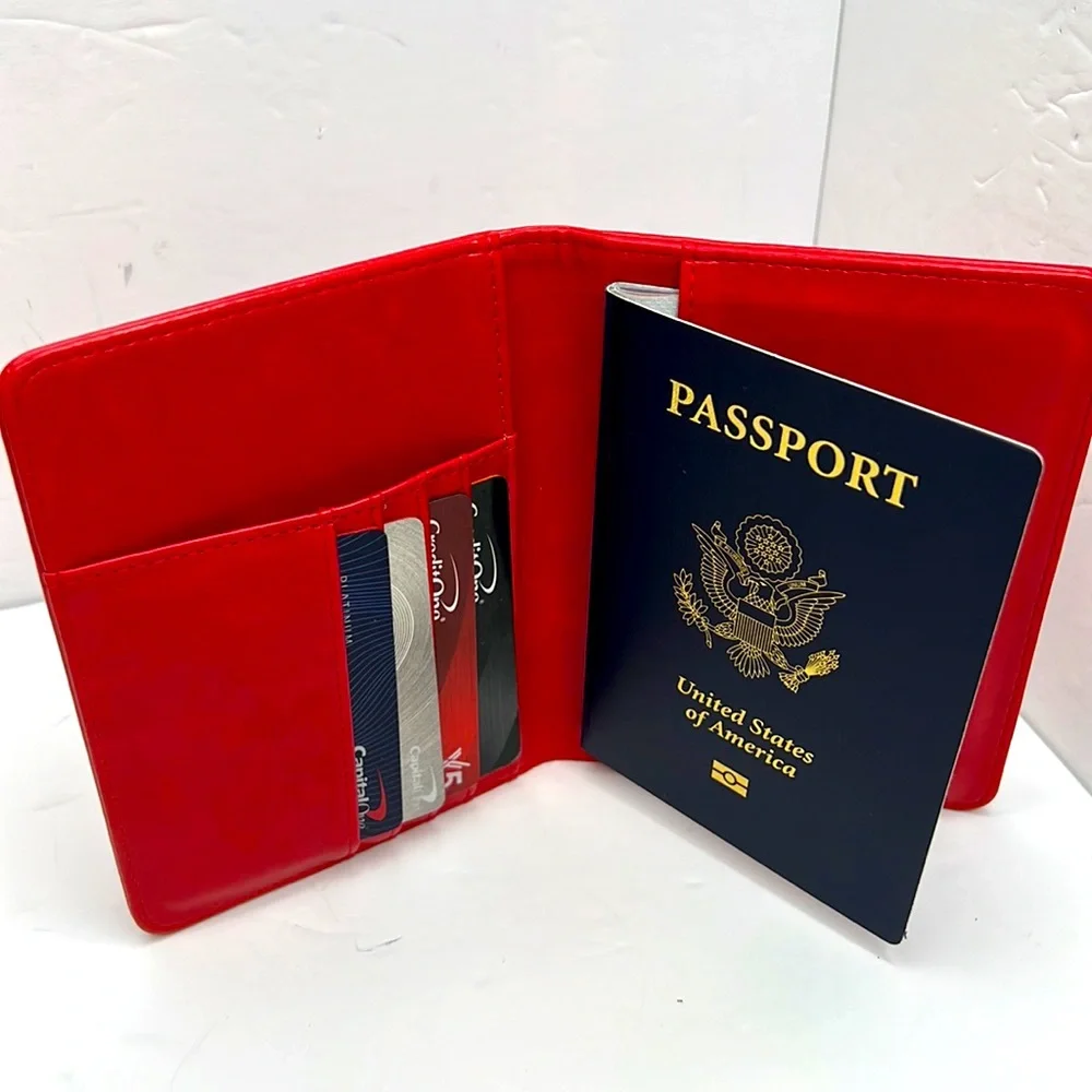 LEATHER PASSPORT COVER/WALLET, RED COLOR